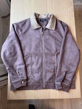 PacSun Brown Suede-Style Western Gas Jacket with Tan Trim Size Large